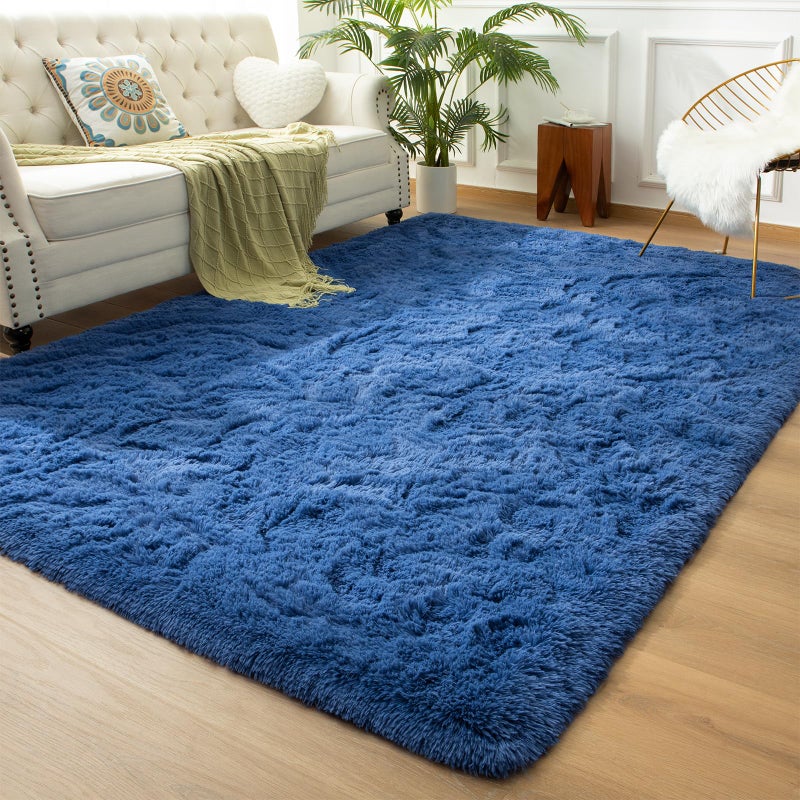 Andecor Soft Fluffy Bedroom Rugs, 5 x 8 Feet Indoor Shaggy Plush Area Rug for Boys Girls Kids Baby College Dorm Living Room Home Decor Floor Carpet, Light Navy - Image 1